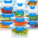 KOMUEE  Glass Food Storage Containers Set,Glass Meal Prep Containers-Stackable Airtight Glass Storage Containers with lids,Freezer, Microwave, Oven Safe,Blue