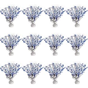 12 Pack Metallic Foil Spary Centerpieces for Tables, Silver NavyBlue Centerpieces for Tables Decorations, Star Brust Table Centerpieces for Birthday Graduation Wedding Baby Shower Party