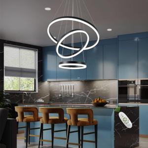Modern LED Chandelier,3 Ring Black Chandelier Led Pendant Light Fixture,Dimmable Upgraded Modern Chandelier for Dining Room,Luxury Contemporary Led Pendant Lighting for Living Room Staircase Foyer, D23.6"