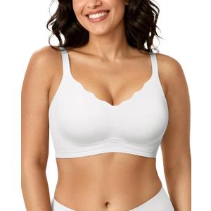 OEAK Womens Wireless Jelly Bras Push Up Bralette Full Coverage No Underwire Bra Comfortable Everyday Seamless Tshirt Bras (Large, White)