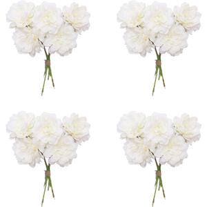 4pcs Peonies Artificial White Flowers, Dahlia Faux Floral, Silk Fake Flower Bouquet with Stems, Fake White Flowers Artificial for Decoration Home Wedding Arrangement
