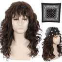 karlery Men Long Brown Wave Wig with Bandana 80s Heavy Metal Punk Rocker Costume Wig Eddie Wig Cosplay Party Wig