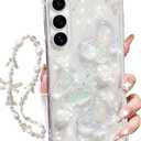 Changjia for Samsung Galaxy Z Fold 7 5G Clear Glitter Case, Cute 3D Butterfly Floral Crystal Pearl Bling Sparkle with Wrist Strap Soft TPU Aesthetic Women Girls Phone Case for Galaxy Z Fold 7 5G,Clear