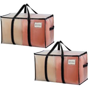 VENO 2 Pack Clear Storage Moving Bags, Heavy Duty Storage Bins with Lid, Around Handles, Tag, Zippers, Extra Large Totes Packing Moving Boxes Supplies for College Dorm Clothes (Transparent)