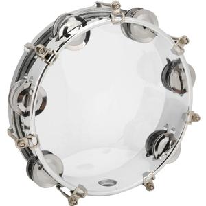 8in Tambourine Adjustable Tone Hand Drum Hand Held Percussion Educational Musical Instrument with Double Row Jingle Bells and Drum Key Transparent