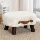 LUE BONA Small Curved Foot Stool with Handle, Beige Velvet Footstool and Ottomans, Modern Foot Rest with Wooden Legs, Step Stool with Padded Seat for Couch, Living Room