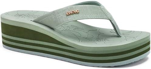 ONCAI Women’s Platform Flip Flops Trendy Dressy Womans Summer Wedge Sandals with Comfortable Flatform Walking Outdoor Rubber Soles (US Size 8.5, Green)