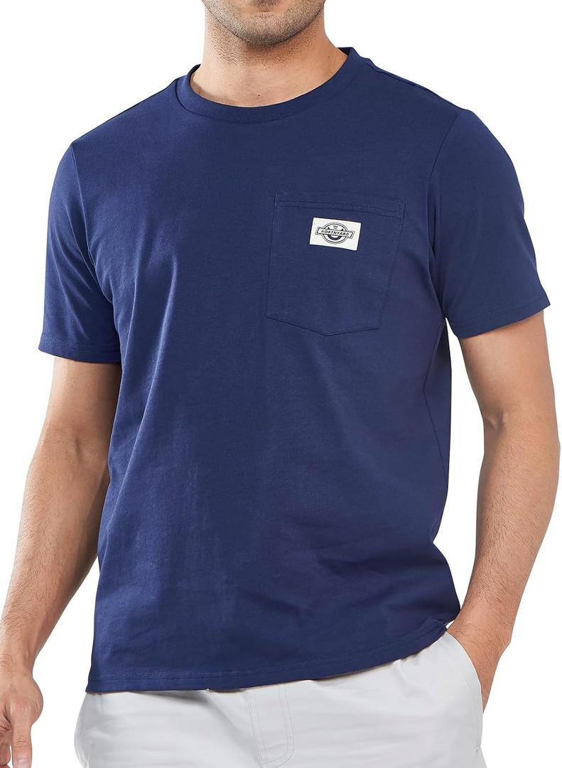 NORTHYARD Men's Cotton Shirts Heavyweight Short Sleeve Casual T-Shirts with Chest Pocket Work Wear, Navy, 3XL