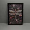 Framed Vintage Wall Art Dark Green Dragonfly Flowers Pictures For Aesthetic Room Decor-Retro Painting Canvas Prints Ready To Hang Farmhouse Bedroom Living Bathroom