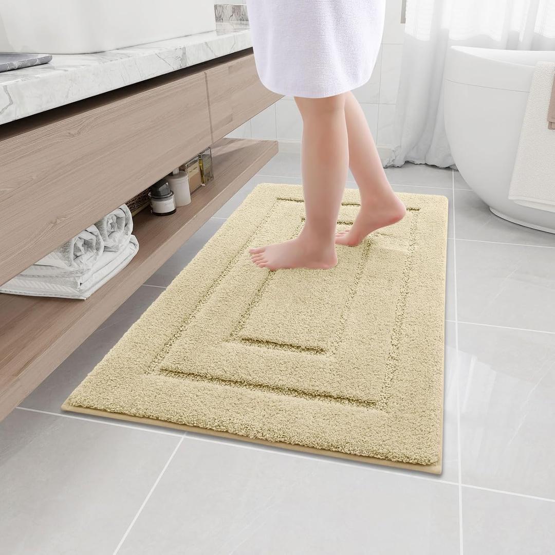 Buganda Bathroom Rugs, 36" x 24", Soft and Absorbent Microfiber Bath Rugs, Non-Slip Shaggy Shower Carpet, Machine Wash Dry Bath Mats for Bathroom Floor, Tub and Shower, Beige