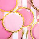 Whaline 30Pcs Pink Paper Plates Gold Foil Scalloped Border Disposable Plates 3 Colors Gradient Daisy Shape Tableware Decor for Dessert Appetizer Party Supplies, 9 Inch