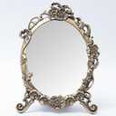 SEHAMANO Vintage Oval Tabletop Dressing Mirror with Stand  Retro Metal Vanity Makeup Mirror with Embossed Flowers for Home, Bedroom, Dresser, and Bathroom Dcor, Brass (Matt Gold)