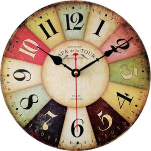 Qukueoy 16 Inch Thick Wood Kitchen Wall Clock Retro Farmhouse Clocks for Living Room Decor Bedroom Restaurant,Silent Battery Operated,Colorful Tuscan Country Style
