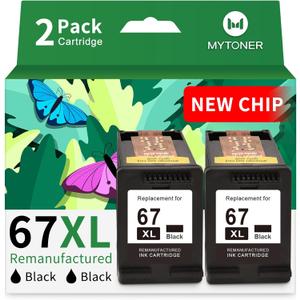 MYTONER Remanufactured Ink Cartridge Replacement for HP Ink 67 67XL Black for DeskJet 2700e 2700 2755e 2755 2734e Envy 6055e 6400 6000 Envy Pro 6452 6458 Printer (2 Black) 67XXl Black Ink Cartridge