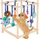 Wooden Puppy Play Gym for Small Dogs, Puppy Jungle Gym with 8 Hanging Toys, Wood Frame Indoor Puppy Gym with Dog Enrichment Toys for Puppies and Small Pets