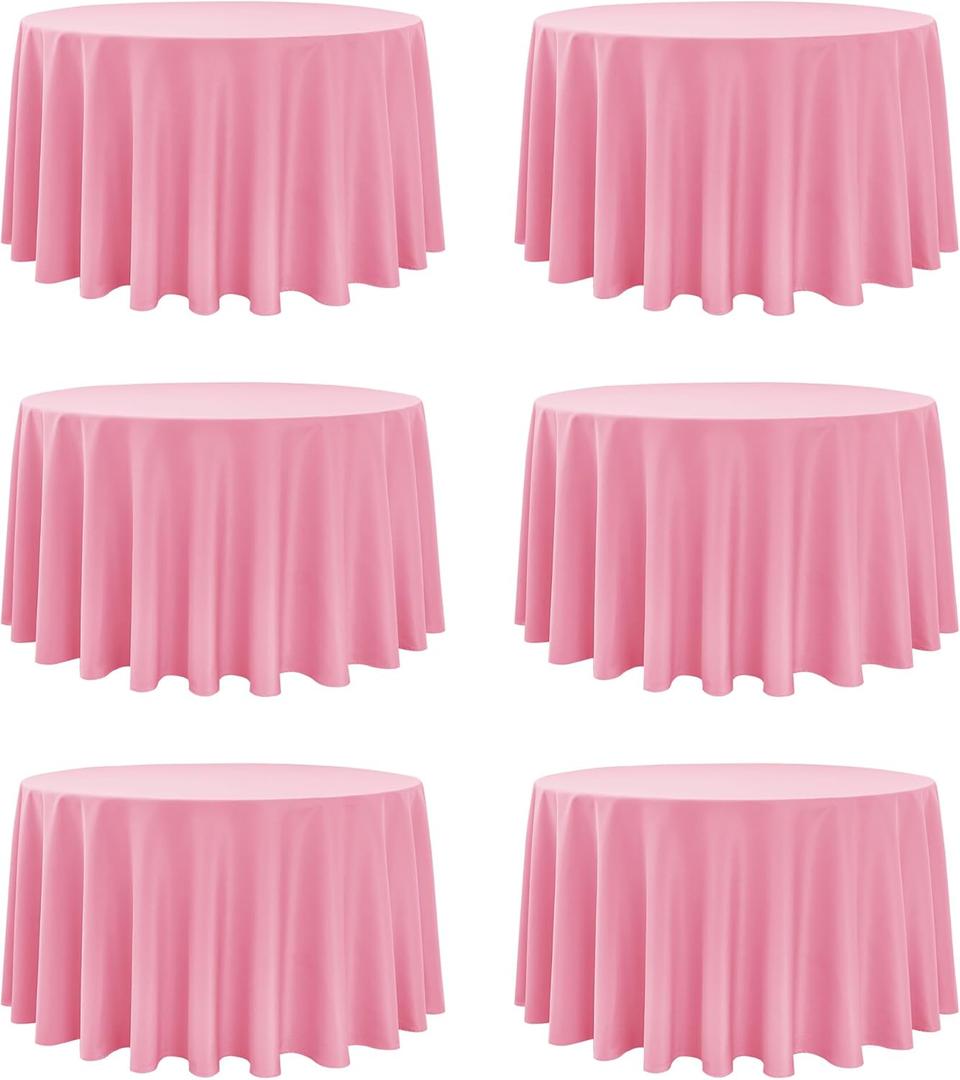 6-Pack Pink Round Tablecloths, 120 Inches, Stain-Resistant Polyester for 5-6 Ft Round Tables - Washable Table Covers for Weddings, Banquets, Birthday Parties, Events