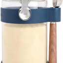 KKC Protein Powder Storage Container with 1 tbsp Scoop, 1200ml Large Airtight Glass Jar with Bamboo Lid, Protein Powder Holder with Wood Handle Spoon for Gym Supplements, Whey, Collagen Powder , 40oz