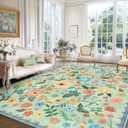 8x10 Area Rugs for Living Room Sage Green Washable Low Pile Non Slip Stain Resistant Large Rugs Boho Vintage Floral for Bedroom Dining Room Family Room Nursery Dorm Spring Home Decor
