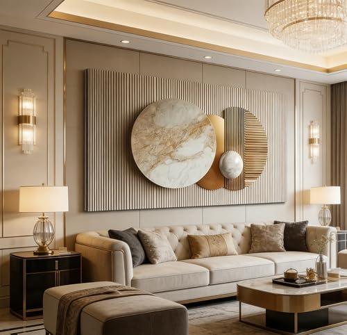 ONEOLTN Large Texture Gold Geometry Canvas Wall Art for Living Room Modern Luxury Abstract Geometric Paintings Minimalist Aesthetic Square Circle Artwork Pictures Bedroom Office Decor 20“X 40”