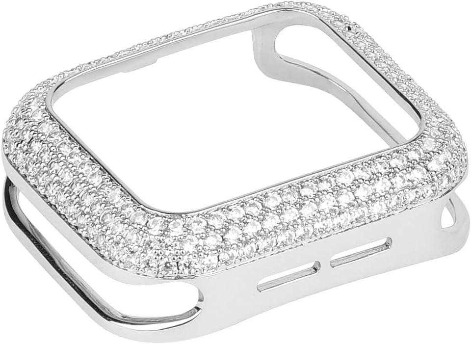 Gorgeous Bling Zircon Crystal Diamond Case Bezel Cover Compatible Apple Watch Series 9 8 7 6 5 4 3 2 1 SE (Silver, 45mm)