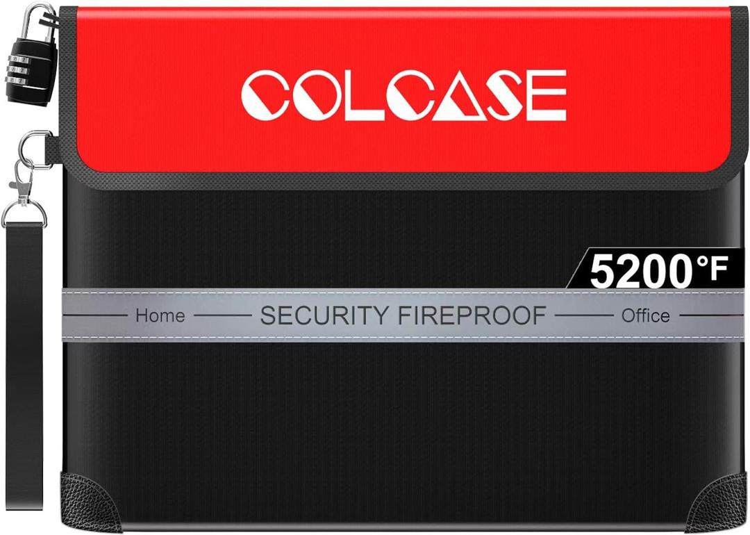 COLCASE Fireproof Document Bag with Lock 5200℉ Heat Insulated Waterproof and Fireproof Bag with Zipper Storage for Money, Documents, Passport and Valuables 15 x 11 inches
