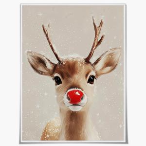 Red Nosed Reindeer Christmas Wall Art Rustic Christmas Farmhouse Mantle Wall Decor Holiday Canvas Art Poster for Living Room Home Decor Aesthetic 12x16inch Unframed