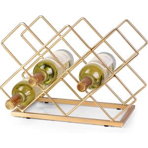 Countertop Wine Rack - 10 Bottle Freestanding Modern Gold Metal Small Wine Rack - Tabletop Wine Holder Stand for Cabinet, Pantry, Wine Bottle Storage