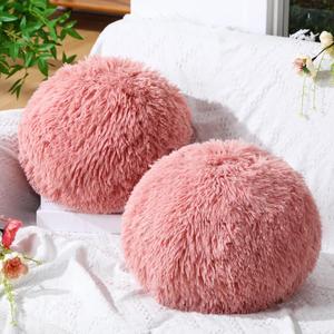 2 Pack Plush Round Ball Throw Pillow 10 Inch Nordic Soft Boucle Pillows Spherical Fuzzy Pillows Circle for Couch Sofa Bed Bedroom Living Room Office School Chair Decorations,(Pink)