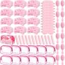 60 Pcs Sleepover Party Supplies 12 Pink Spa Headband 12 Plush Sleep Eye Mask 12 Mini Hair Brush 12 Combs 12 Clear Cosmetic Bags Bulk for Christmas Spa Slumber Party Favors Gift