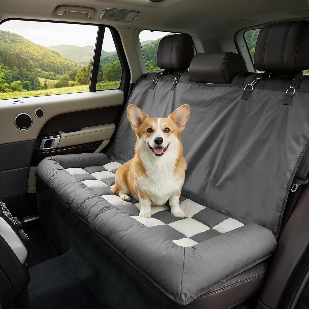 Soulbond Dog Bed for Car Back Seat, Soft Backseat Dog Bed Hammock, Non-Slip Pet Car Seat Cover for Back Seat, Pet Travel Bench Sofa for Cars/Small SUVs/Sedan, Dark Gray