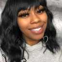 Black Wig with Bangs Wig for Women 12in Short Bob Wavy Curly Wig Natural Black Hair Wigs Heat Resistant Hair Replacement Wigs (12'' Natural Black 1B)