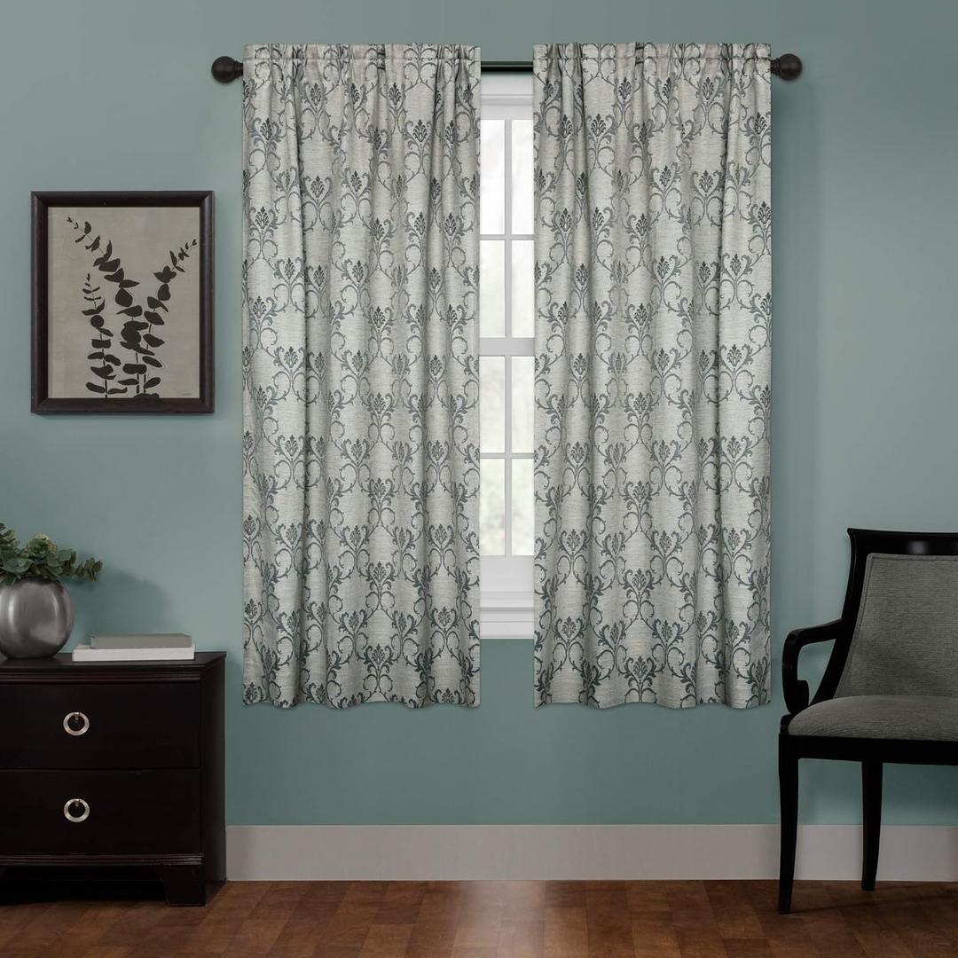 Zenna Home Smart Curtains 100% Blackout Window Curtain, Damask Ultimate Light Blocker (1 Panel), 40 Inches x 63 Inches, Charcoal
 Curtains Ultimate Light Blocker Linen Damask Rod Pocket 40x63in