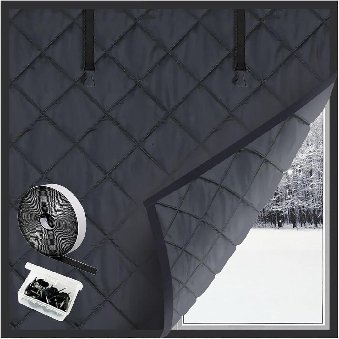 Winter Window Insulation Kit, Thermal Insulated Window Cover, Winter Windows Insulation Durable Oxford Cloth to Keep Heat Warm, 24 31 38 42 47 57 59 63 79in with Hook & Loop(Black,39x43in)
