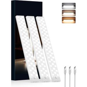 Under Cabinet Lighting Wireless, 3 Packs Rechargeable Motion Sensor Light Indoor Disassembled, 3 Color Temps Closet Light Stick on, 8 Inches Under Counter Lights for Kitchen, Wardrobe, Bedroom