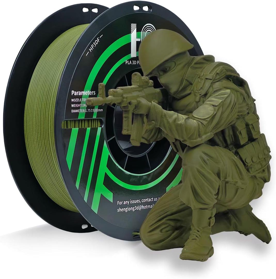 HP3DF PLA Filament, Matte PLA, 3D Printer Filament, PLA Filament 1.75mm Dimensional Accuracy +/- 0.02mm, 1KG Spool (2.2 lbs), Fit Most FDM Printer (Matte Army Green)