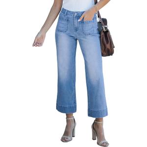 luvamia Wide Leg Jeans for Women Trendy High Waisted Flare Jeans Cropped Denim Pants Stretchy Baggy with Patch Pockets (XXL)