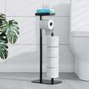 Kitsure Toilet Paper Holder Free Standing  Rustproof Metal Toilet Paper Stand for 4 Rolls with Anti-Slip Base and Shelf for Phone & Small Items, Bathroom Organizers and Storage, Large, Black (Large - 1 Pack)