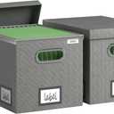 File Organizer Box - File Boxes for Hanging Files with Lid Set of 2 Decorative Hanging Folders Letter Size Organizer with One-Piece Plastic Frame Slides (Grey, 13.2 * 10.1 * 10.1in(2Pack))