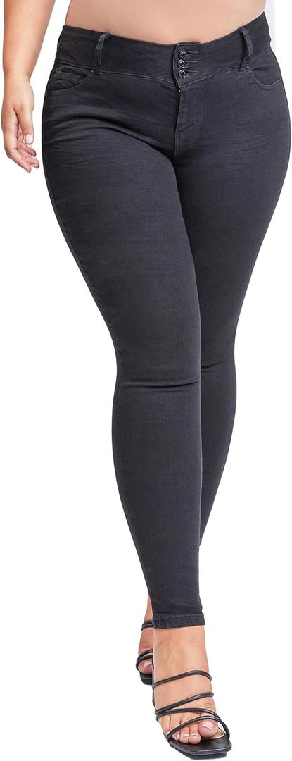 YMI Women's Plus Size Sustainable Essential Skinny Jeans (14, Black)