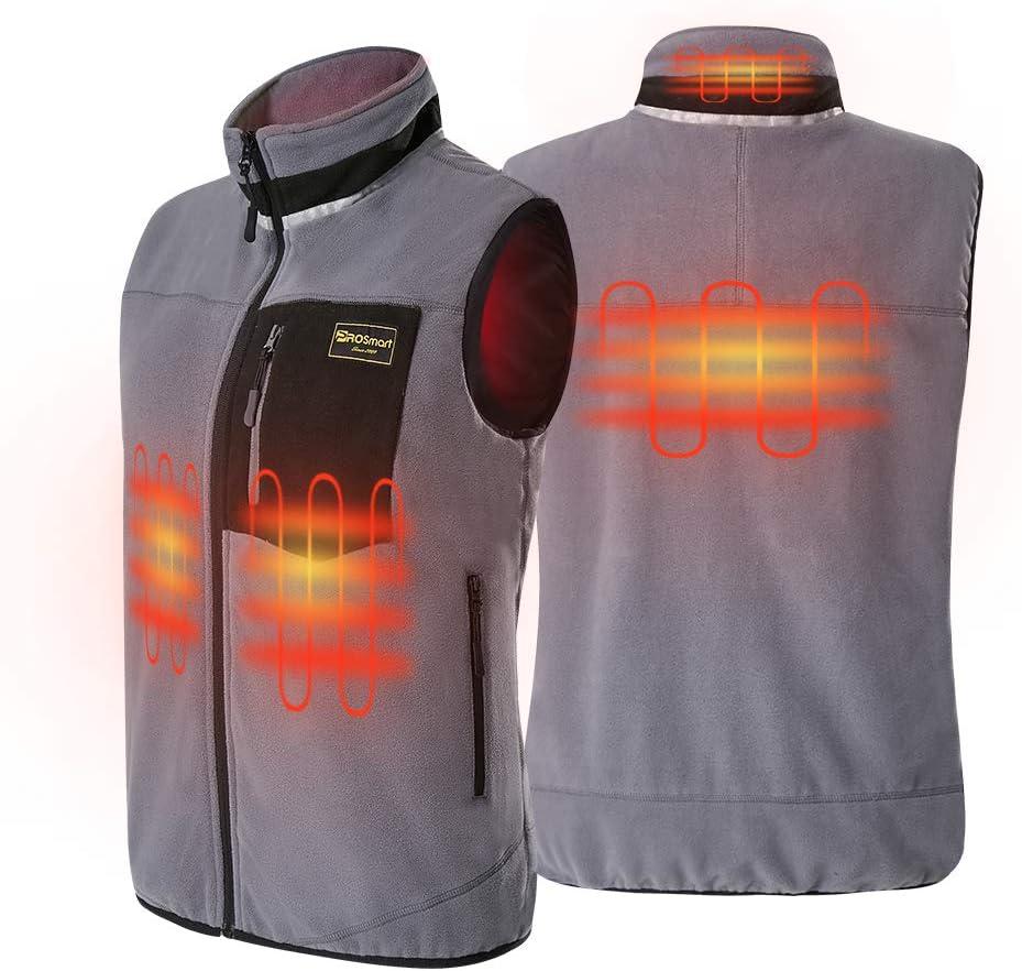 PROSmart Heated Vest Polar Fleece Lightweight Waistcoat with USB Battery Pack for Men and Women (Unisex) (Small, Gray)