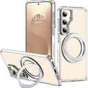 For Samsung Galaxy S25 Plus Case with 360Rotatable Magnetic Ring Stand Compatible with Mag-Safe Military Protection Shockproof Transparent Phone Cases for Galaxy S25+,Clear