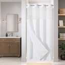 Eachope Stall No Hooks Needed Linen Textured Shower Curtain with Snap-in Fabric Liner Set,Hotel Luxury Decor Shower Curtains for Bathroom,Waterproof & Washable,60Wx74H,White