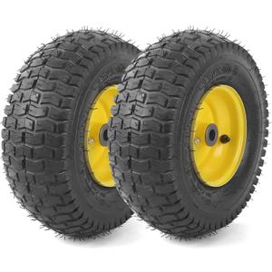 AR-PRO 13x5.00-6 Tire and Wheel Assembly (2-Pack), Tubeless Lawn Mower Tire with Rim, with 3/4" Bushings and 3" Centered Hub Length (Yellow) AR-PRO 13x5.00-6 Tire and Wheel Assembly (2-Pack), Tubeless Lawn Mower Tire with Rim, with 3/4" Bushings and 3" Centered Hub Length (Yellow)