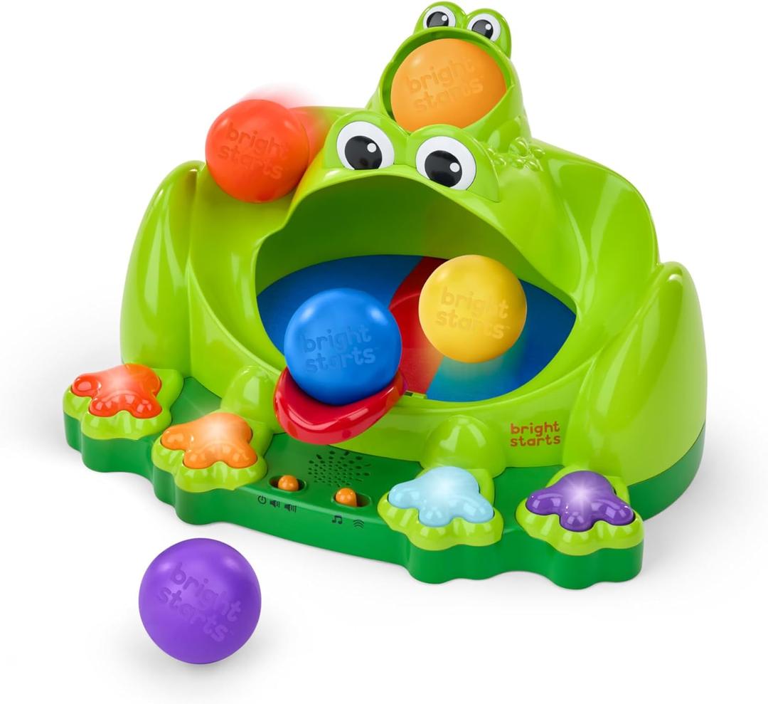 Bright Starts Poppin' Ball Frog Ball Play Toy, Launching, Bouncing & Ramp Racer Toy, Crawl and Chase, Unisex, 6 Months+