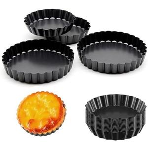 Mantouxixi 4 Inch 12 Packs Egg Tart Molds with Removable Bottom, Non-Stick Pan Carbon Steel Pie EggTart Molds, Muffin Cupcake Pudding Baking Cakes Cup Maker