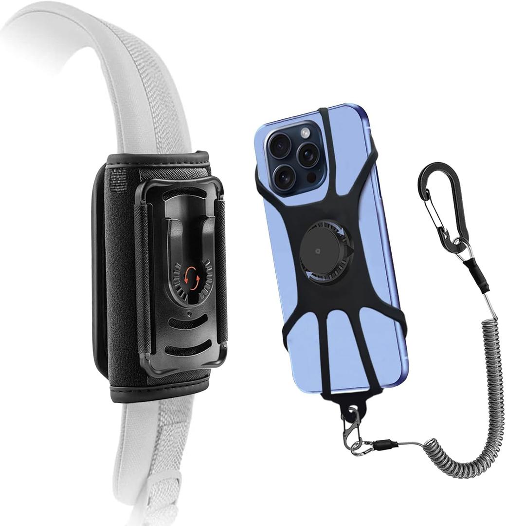 Backpack Strap Cellphone Holder,Use As Shoulder Strap Phones Holder or Hiking/Alpinism/Climbing/Traveling Tether,Cellphone Coiled Lanyard Ensures Your Phone is Safe and Protected Black