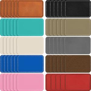 Dunzy 60 Pcs Leather Hat Patches Blank Leatherette Hat Patch with Adhesive Rectangle Laserable Leatherette Patch for Hats Custom Fabric Sew Laser Engraving DIY(Multicolor,3 x 2 Inch)