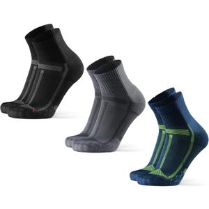 DANISH ENDURANCE Running Socks for Men Women, Quarter Length Anti Blister, Sport, Multicolor (1 X Black/Grey, 1 X Blue/Yellow, 1 X Grey/Black), Large
