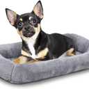 Patas Lague Bolster Dog Bed for Extra Small Dogs 16''x12'', Soft Warm Foam Pet Sofa Bed, Machine Washable Pet Cat Crate Mat for Toy Breeds, Grey (XS:16x12x2 IN)