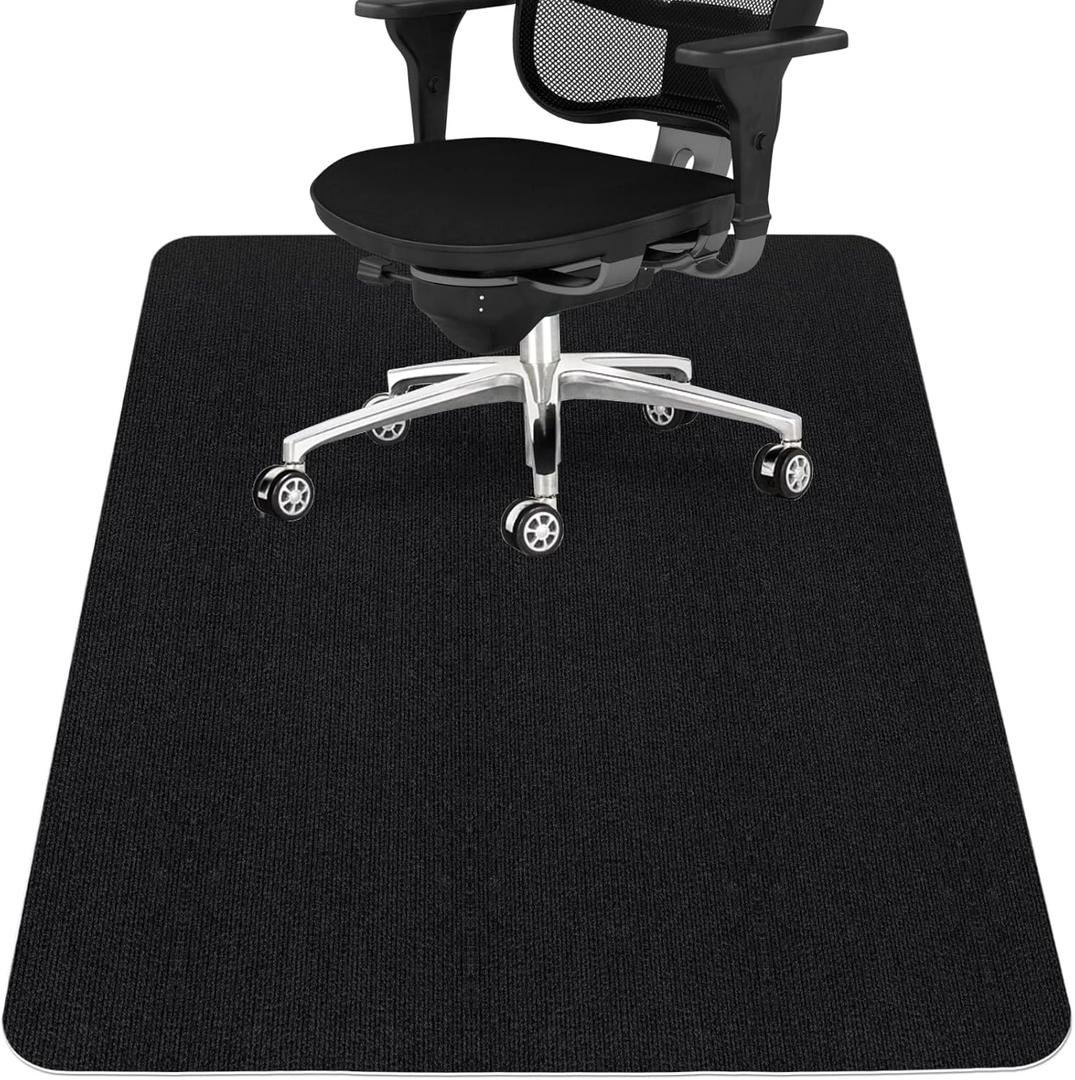 Sycoodeal Office Chair Mat for Hardwood Floor,Office Computer Gaming Chair Mat for Tile Floor,Large Floor Protector Rug,Anti-Slip,Easy to Clean,Pure Black(48"x55")